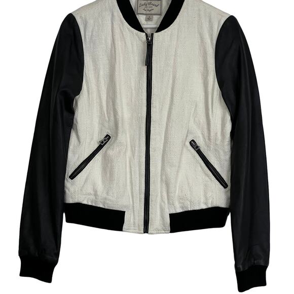 Women's Lucky brand Colorblock Cotton W/Leather Bomber Jacket Size Small - Picture 3 of 16